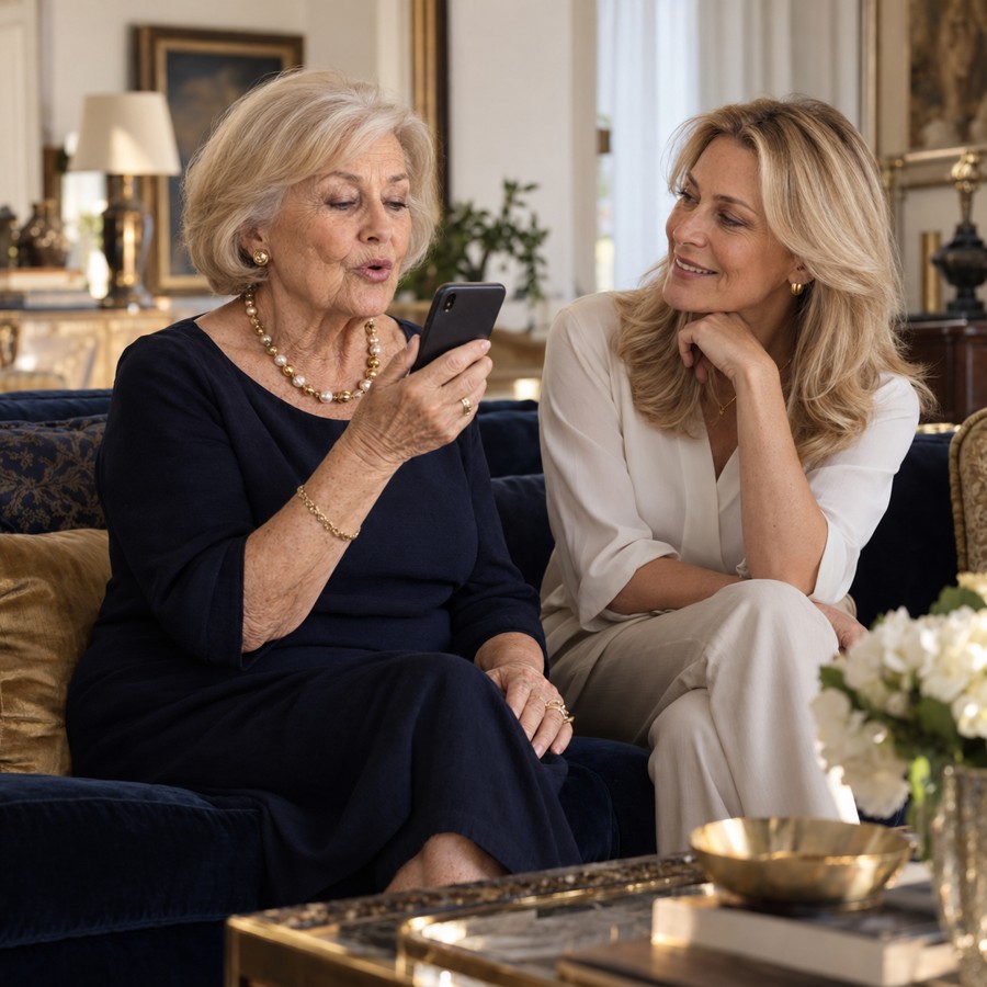 Una donna elegante con la figlia accanto
